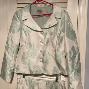 Tahari Green Floral Jaquard Suit